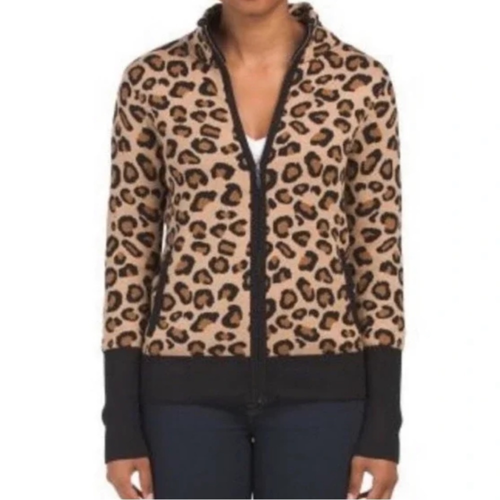 Rachel Zoe | Leopard Print Front Zip Cardigan Sweater